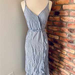 Blue and White Striped Ruffle Dress